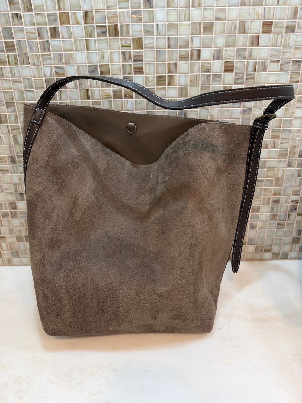 GAP Taupe Suede Tote with Dark Brown Strap